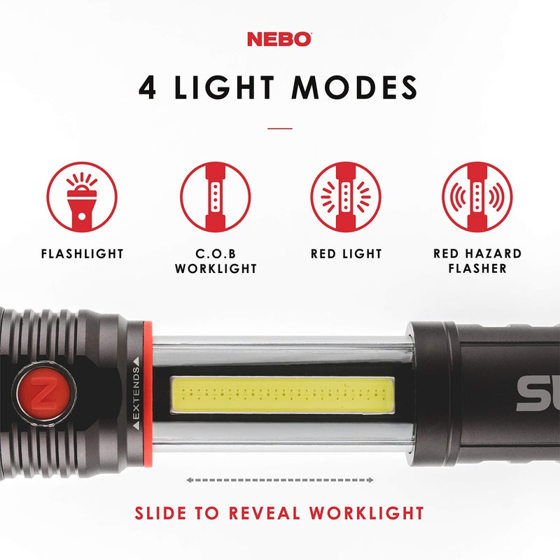 NEBO SLYDE+ Work Light | 300 Lumens, 4 Light Modes, Magnetic LED Flashlight & COB Work Lamp, Water Resistant, Battery Powered, Great for Camping & Tactical Gear, Includes 4x AAA Batteries - Image 2
